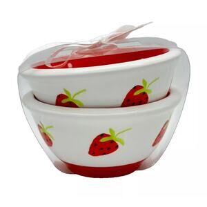 Terramoto Summer Strawberry Ceramic Dessert Prep Bowl Set of 2 NEW
